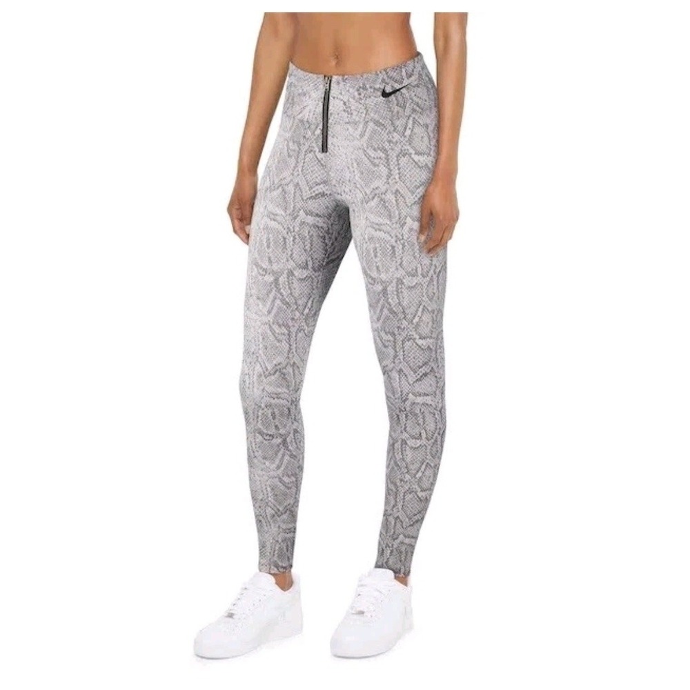 Nike Sportswear Python Leggings White & Gray Front Zip Preppy Sporty Stretchy L